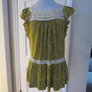 ANTHROPOLOGIE LEIFSDOTTIR silk top blouse flutter sleeves, drop waist Sz 8